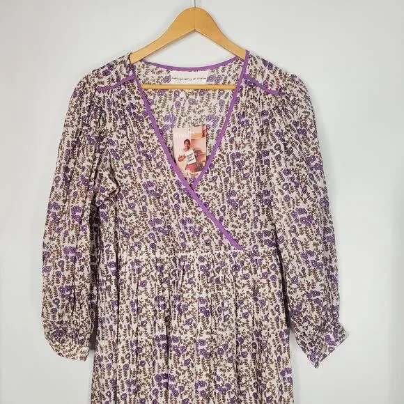 Daughters of India Binita Maxi Dress Purple Floral 100% Cotton Size Small NEW - Picture 6 of 14